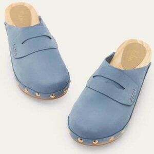 Boden Blue Leather Wooden Heeled Clogs in 41/ U.S. 10